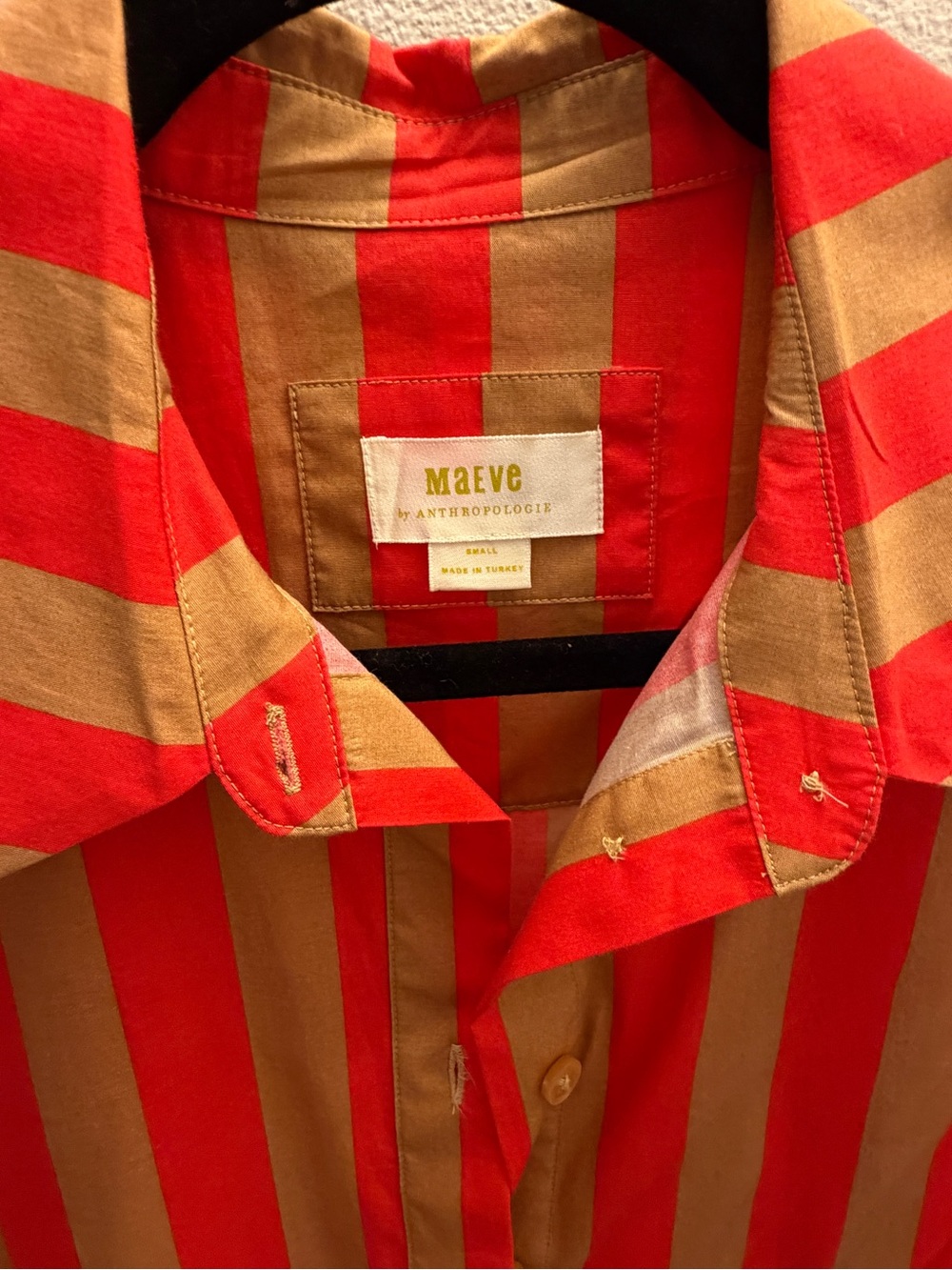 Anthropologie Maeve Bettina Striped Collared Midi Dress in Red and Tan - Picture 2 of 3